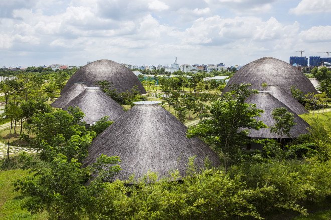 Vo Trong Nghia Architects, Diamond Island project, Vietnam, bamboo, bamboo architecture, skylights, natural materials, sustainable building materials, sustainable wood, wooden pavilions, domes, geodesic domes, prefab, prefab architecture, natural lighting