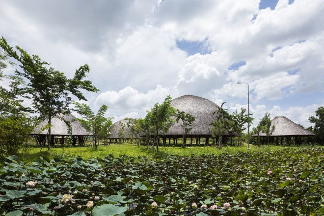 Vo Trong Nghia Architects, Diamond Island project, Vietnam, bamboo, bamboo architecture, skylights, natural materials, sustainable building materials, sustainable wood, wooden pavilions, domes, geodesic domes, prefab, prefab architecture, natural lighting