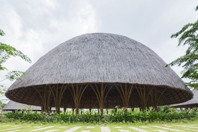 Vo Trong Nghia Architects, Diamond Island project, Vietnam, bamboo, bamboo architecture, skylights, natural materials, sustainable building materials, sustainable wood, wooden pavilions, domes, geodesic domes, prefab, prefab architecture, natural lighting