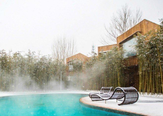 Elevation Workshop, Why Hotel, Bejing hotel hot springs, architecture, hotel architecture, timber-clad lodgings. timber hotels, bamboo fencing, green design, sustainable design, hotels in china, hotel design, bamboo grove, timber cabins, wood cabins, cabin design