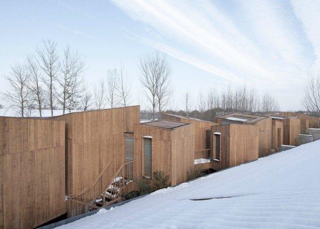 Elevation Workshop, Why Hotel, Bejing hotel hot springs, architecture, hotel architecture, timber-clad lodgings. timber hotels, bamboo fencing, green design, sustainable design, hotels in china, hotel design, bamboo grove, timber cabins, wood cabins, cabin design