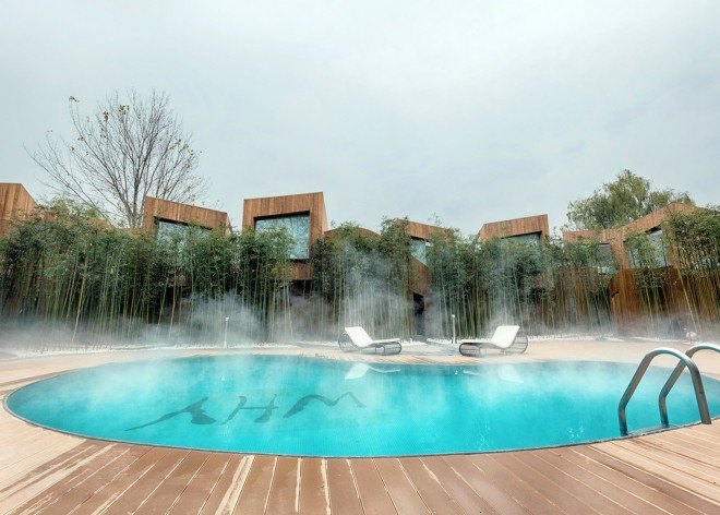 Elevation Workshop, Why Hotel, Bejing hotel hot springs, architecture, hotel architecture, timber-clad lodgings. timber hotels, bamboo fencing, green design, sustainable design, hotels in china, hotel design, bamboo grove, timber cabins, wood cabins, cabin design