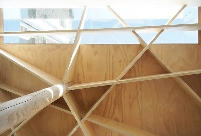 House in Ghent, extension, Atelier Vens Vanbelle, timber construction, ceiling patterns, hexagonal tiles, skylights, glass walls, natural light, atrium, green interior