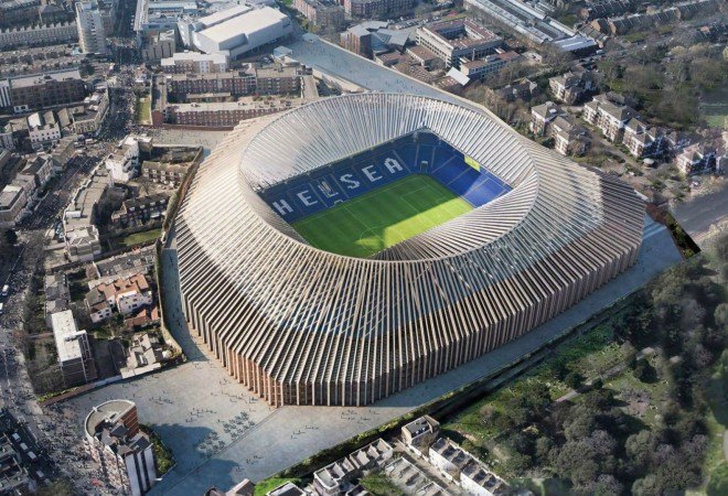 Herzog & de Meuron, Chelsea stadium, stadium design, Chelsea FC's London stadium, london stadium designs, stadium architecture, Lifschutz Davidson Sandilands, Hammersmith & Fulham, uk stadiums, brick stadiums,