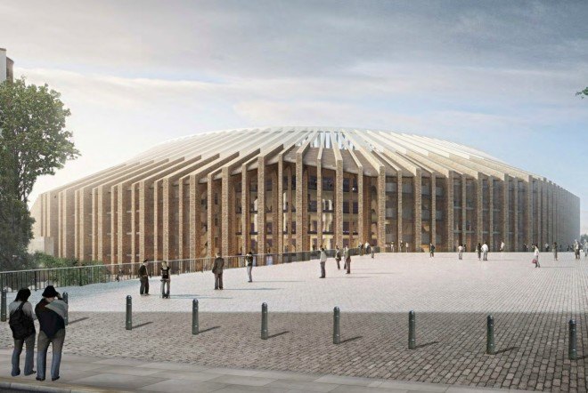 Herzog & de Meuron, Chelsea stadium, stadium design, Chelsea FC's London stadium, london stadium designs, stadium architecture, Lifschutz Davidson Sandilands, Hammersmith & Fulham, uk stadiums, brick stadiums,