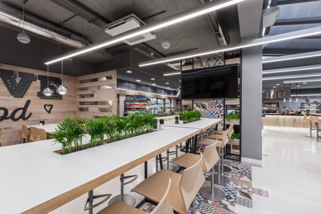 mode:lina architekci, LIDL, supermarket chains, green interior, Poland, wood interior, wooden furniture, natural lighting, restaurant design