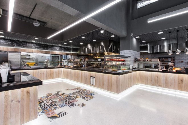 mode:lina architekci, LIDL, supermarket chains, green interior, Poland, wood interior, wooden furniture, natural lighting, restaurant design