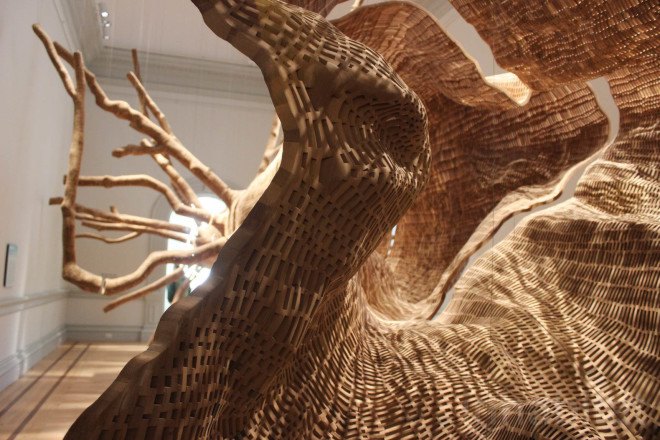 Wonder exhibit, Middle Fork, Middle Fork by John Grade, Renwick Gallery, biodegradable, tree art, site specific art, reclaimed wood, MadArt Studio, John Grade, plaster tree cast, tree cast, site specific sculpture, tree sculpture, hemlock, balsam poplar, western red cedar, reclaimed cedar, public art,