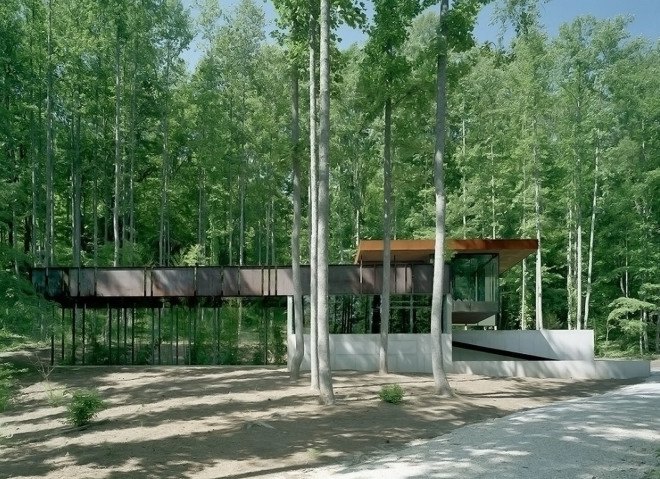 Mountain Tree House, Georgia, Mack Scogin Merrill Elam Architects, mountain retreat, weekend retreat, mountain house, reinforced concrete, timber construction, timber, bamboo, bamboo garden, green architecture, steel facade, steel panels