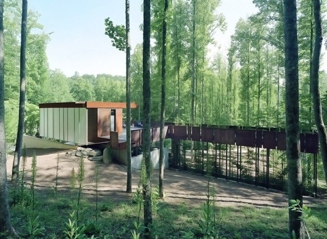 Mountain Tree House, Georgia, Mack Scogin Merrill Elam Architects, mountain retreat, weekend retreat, mountain house, reinforced concrete, timber construction, timber, bamboo, bamboo garden, green architecture, steel facade, steel panels