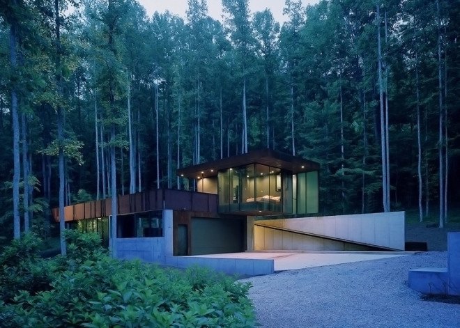 Mountain Tree House, Georgia, Mack Scogin Merrill Elam Architects, mountain retreat, weekend retreat, mountain house, reinforced concrete, timber construction, timber, bamboo, bamboo garden, green architecture, steel facade, steel panels