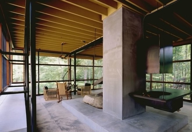Mountain Tree House, Georgia, Mack Scogin Merrill Elam Architects, mountain retreat, weekend retreat, mountain house, reinforced concrete, timber construction, timber, bamboo, bamboo garden, green architecture, steel facade, steel panels