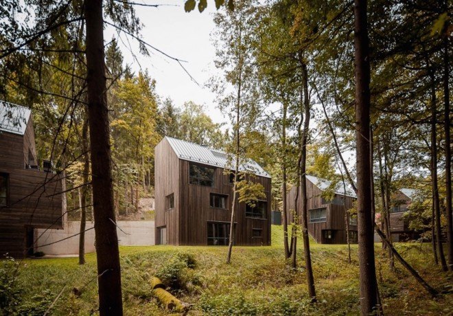 Paleko Arch Studija, Plazma Architekturos Studija, Rasu Namai by Paleko Arch Studija and Plazma Architekturos Studija, Rasu Namai, timber clad housing, ammunition vault, Vilnius, housing development