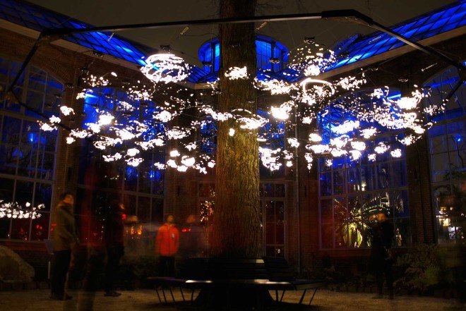 Studio Toer, kinetic installation, Social Sparkles, Amsterdam, Amsterdam Light Festival, Eindhoven, LED lights, twinkling lights, fireflies inspiration, Hortus Botanicus,