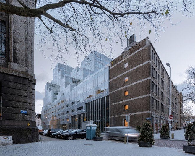 Timmerhuis, BREEAM, BREEAM level of excellence, OMA, Timmerhuis by OMA, Rotterdam, Rotterdam city hall, modular building, mixed use building, mixed use architecture, modular architecture, most sustainable building in Netherlands, the Netherlands, building climate system, triple glazed curtain wall, translucent insulation