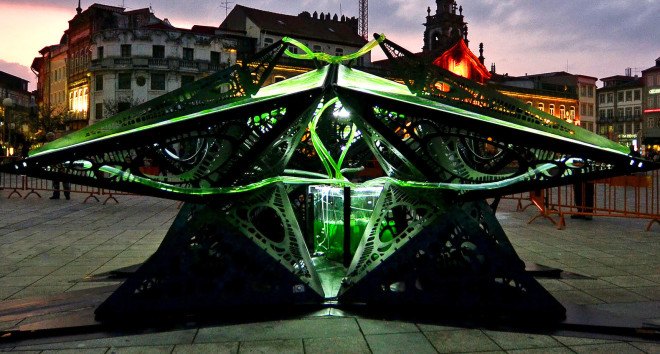 urban algae folly, algae architecture, biodigital algae structure, Praça da República, Braga, Praça da República urban algae folly, algae structure, algae folly produces protein equivalent of a cow, ecoLogic Studio algae