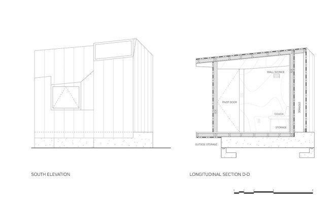 Architensions, Writing Pavilion, writer’s studio, Writing Pavilion by Architensions, Brooklyn, Brooklyn writer’s studio, art studio, plywood, black stained cedar, natural light, skylight, glazed door,