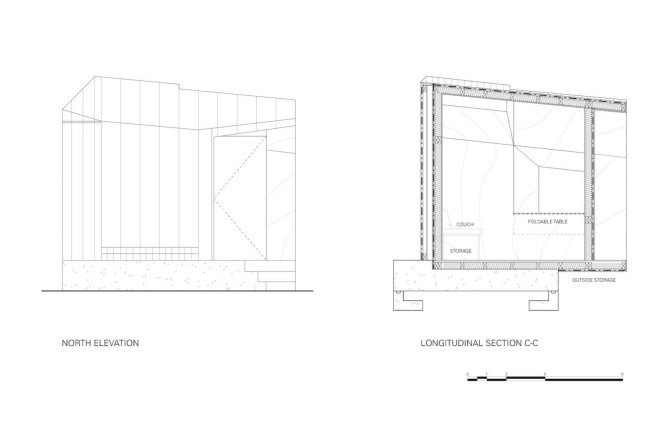 Architensions, Writing Pavilion, writer’s studio, Writing Pavilion by Architensions, Brooklyn, Brooklyn writer’s studio, art studio, plywood, black stained cedar, natural light, skylight, glazed door,