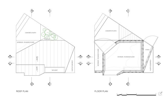 Architensions, Writing Pavilion, writer’s studio, Writing Pavilion by Architensions, Brooklyn, Brooklyn writer’s studio, art studio, plywood, black stained cedar, natural light, skylight, glazed door,