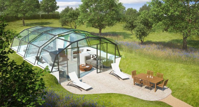 green design, eco design, sustainable design , The Photon Space, Glass House, double glazed facade, transparent home, pop up home