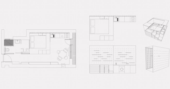 Air bnp by Position Collective, Position Collective, Airbnb, space saving furniture, small apartment design, tiny apartment design, Hungarian art, minimalist design, interior design, modular furniture, plywood