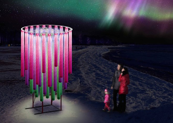 Aurora Borealis by Laurentian University, 2016 Winter Stations, Winter Stations Toronto, Ted Merrick, winter art, winter installations, winter pavilions, In the Belly of the Bear, temporary art installations, temporary art, solar tubes, solar tubes installation,