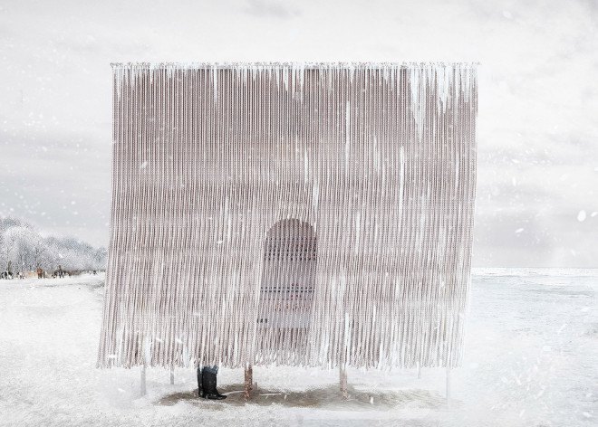 Aurora Borealis by Laurentian University, 2016 Winter Stations, Winter Stations Toronto, Ted Merrick, winter art, winter installations, winter pavilions, In the Belly of the Bear, temporary art installations, temporary art, solar tubes, solar tubes installation,