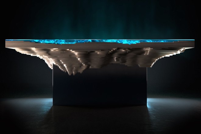 Duffy London, Christopher Duffy, Abyss Table, Abyss Table by Duffy London, fsc-certified wood, handmade furniture, green furniture, ethically sourced materials, forest stewardship council wood, glass and wood table, ocean-like table,