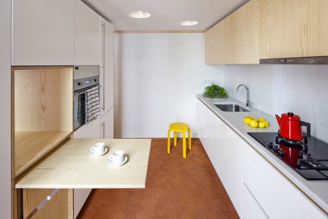 Playful renovation, Barcelona, tiny home, interiors, Anna and Eugeni Bach, home renovation, open plan space, natural light, surprising details,