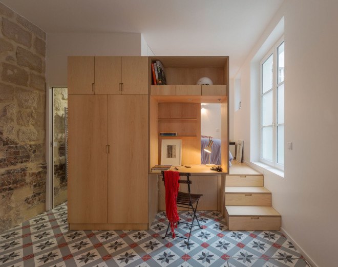 green design, eco design, sustainable design, Anne Rolland, Adaptive reuse, Paris apartment, hidden room, 17th Century townhouse Paris, open plan apartment, plywood