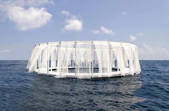 EASA Links, student work, Malta, floating pavilion, wooden structure, floating building, green architecture, Antiroom II, lightweight structure