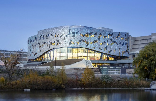 ZAS Architects, Bergeron Centre for Engineering Excellence, Canada, glass facade, undulating facade, school campus, Canada school, facade design, gender balance school, green architecture