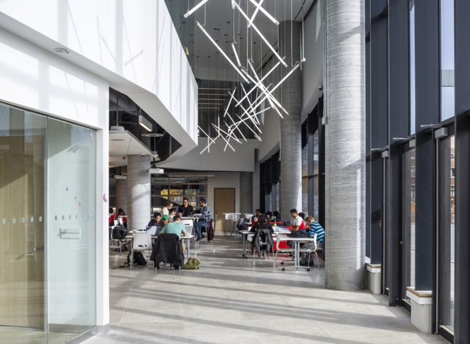 ZAS Architects, Bergeron Centre for Engineering Excellence, Canada, glass facade, undulating facade, school campus, Canada school, facade design, gender balance school, green architecture
