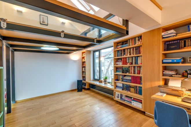 loft bedroom, in situ, ion popusoi, bucharest loft, bucharest architecture, loft architecture, loft design, modern loft, glass flooring, skylight