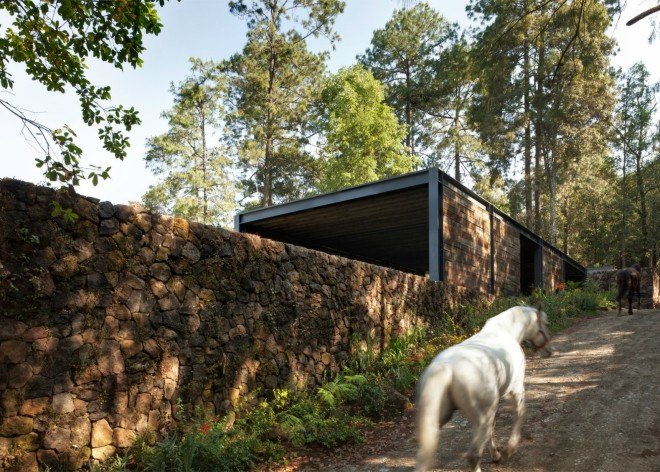 CC Arquitectos, architecture, El Mirador House, mexican architects, El Eterno estate, Valle de Bravo, Lake Avándaro, stable house, stable design, railway sleeper, old train line, rail ties, repurposed rail sleepers, stone and timber house, timber design, repurposed materials, green design, sustainable design,