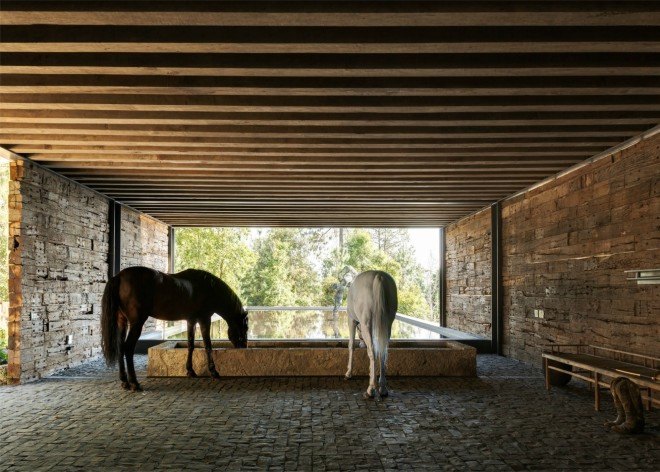 CC Arquitectos, architecture, El Mirador House, mexican architects, El Eterno estate, Valle de Bravo, Lake Avándaro, stable house, stable design, railway sleeper, old train line, rail ties, repurposed rail sleepers, stone and timber house, timber design, repurposed materials, green design, sustainable design,