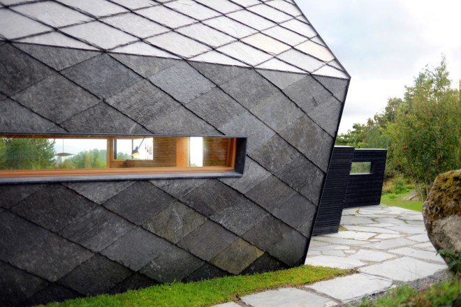 Cabin Ryfylke, Cabin Ryfylke by Pir II and Resell Arkitektur, Pir II, Resell Arkitektur, cabin, wood-burning stove, Norwegian slate, slate shingles, slate facade, weather-resistant cabin, cabin architecture, Norwegian cabin, remote cabin, acetylated wood