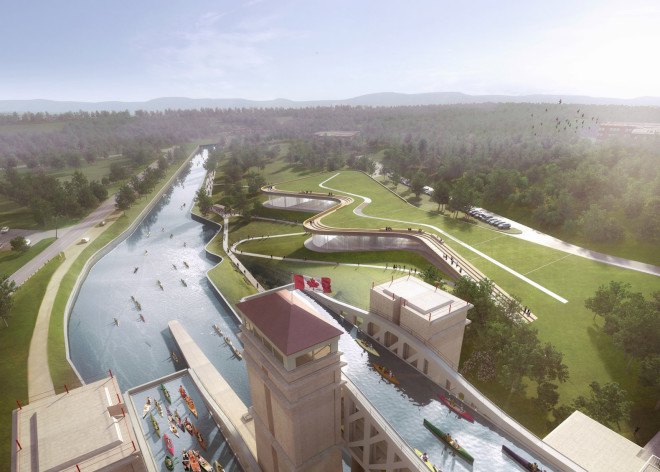 LEED Gold, Peterborough Lift Lock, Canadian Canoe Museum, Canadian Canoe Museum by Heneghan Peng Architects, Heneghan Peng Architects, Kearns Mancini Architects, canoe museum, green roof, green roofed museum, Trent-Severn canal, LEED gold museum, geothermal heating and cooling, geothermal energy, native plants, edible garden, edible garden green roof