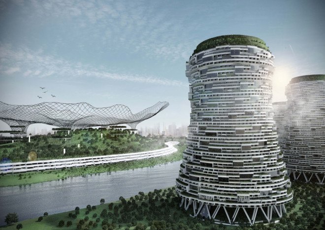 Cypher CO2ling Plant, sustainable architecture, green walls, futuristic design, Soad Moarefi, Shilan Golmohamadi, Kawan Golmohamadi, energy efficiency, repurposing, power plant, waste heat, green architecture