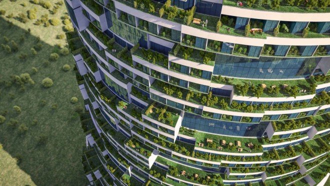 Cypher CO2ling Plant, sustainable architecture, green walls, futuristic design, Soad Moarefi, Shilan Golmohamadi, Kawan Golmohamadi, energy efficiency, repurposing, power plant, waste heat, green architecture
