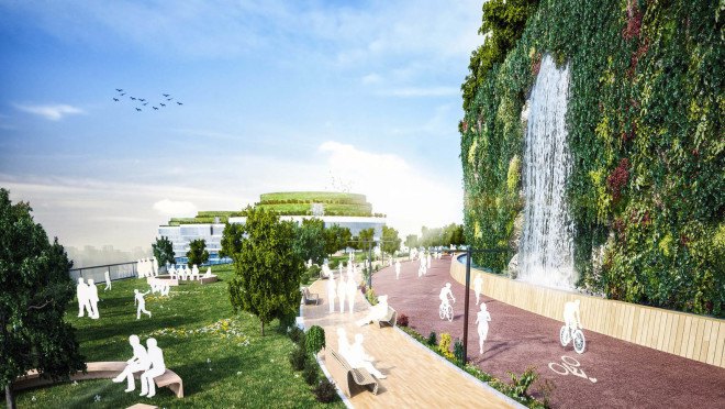 Cypher CO2ling Plant, sustainable architecture, green walls, futuristic design, Soad Moarefi, Shilan Golmohamadi, Kawan Golmohamadi, energy efficiency, repurposing, power plant, waste heat, green architecture