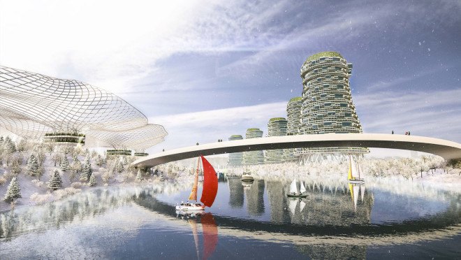 Cypher CO2ling Plant, sustainable architecture, green walls, futuristic design, Soad Moarefi, Shilan Golmohamadi, Kawan Golmohamadi, energy efficiency, repurposing, power plant, waste heat, green architecture