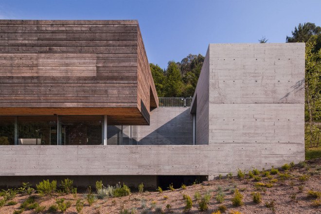 Gerês House, Carvalho Araújo, Portugal, green architecture, concrete house, timber facade, swimming pool, wooden mezzanine, natural light