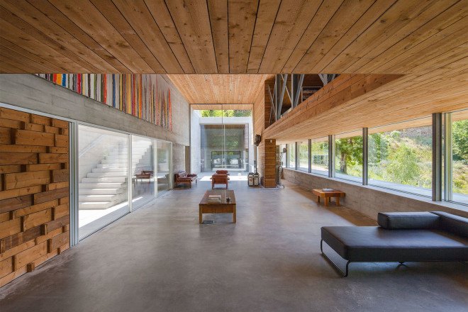 Gerês House, Carvalho Araújo, Portugal, green architecture, concrete house, timber facade, swimming pool, wooden mezzanine, natural light