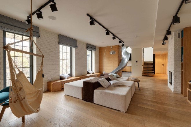 Gogolevska by Ki Design Studio, Gogolevska, Ki Design Studio, slide, slide in apartment, indoor slide, hexagon theme interior design, interior design, modern apartment, Ukraine apartment
