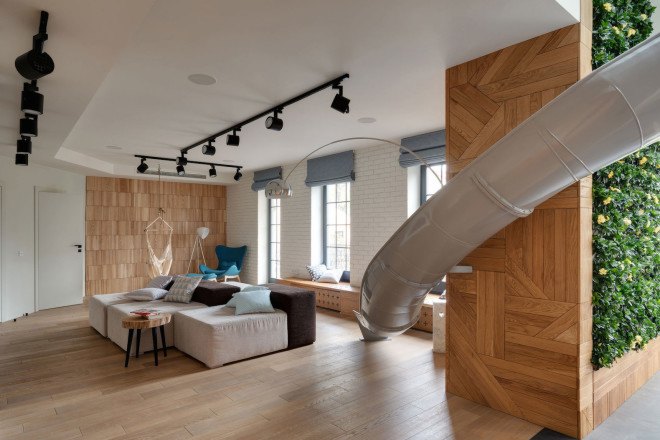 Gogolevska by Ki Design Studio, Gogolevska, Ki Design Studio, slide, slide in apartment, indoor slide, hexagon theme interior design, interior design, modern apartment, Ukraine apartment