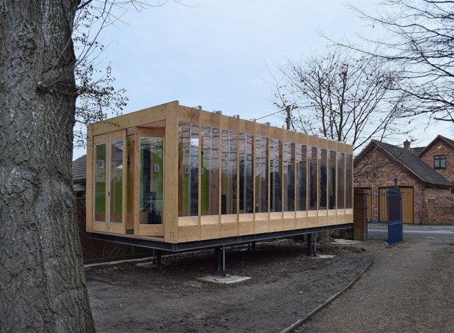 Greenhouse That Grows Legs, Greenhouse That Grows Legs by BAT Studio, BAT studio, flood defense architecture, flood resistant architecture, hydraulic lift architecture, protect architecture from flood, River Thames architecture, glue laminated timber, greenhouse, Between Art and Technology Studio