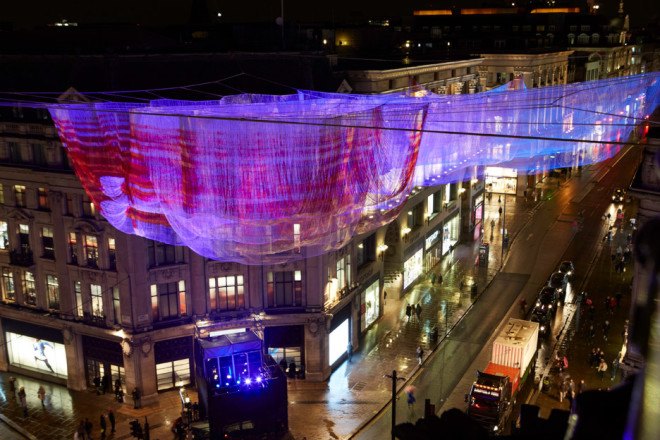 janet echelman, aerial sculptures, light sculptures, 1.8, 2011 japan earthquake, japanese earthquake, tohoku earthquake, tsunami wave heights, computer assisted design, interactive art, lumiere london, london