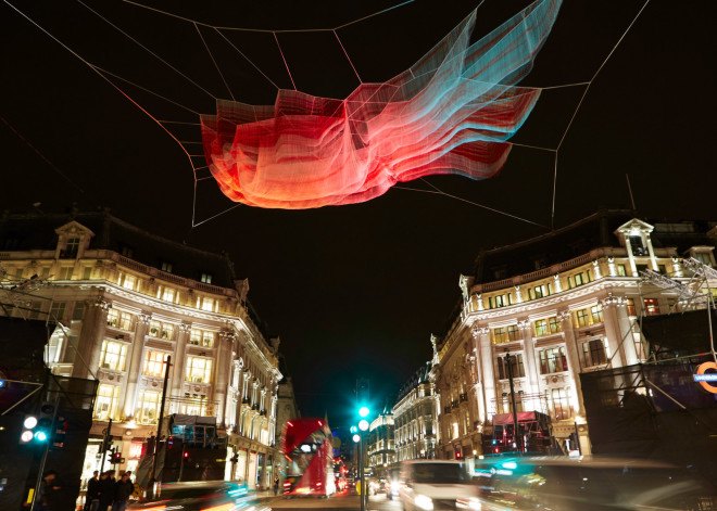 janet echelman, aerial sculptures, light sculptures, 1.8, 2011 japan earthquake, japanese earthquake, tohoku earthquake, tsunami wave heights, computer assisted design, interactive art, lumiere london, london
