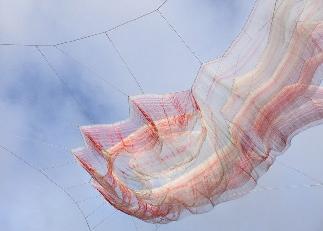 janet echelman, aerial sculptures, light sculptures, 1.8, 2011 japan earthquake, japanese earthquake, tohoku earthquake, tsunami wave heights, computer assisted design, interactive art, lumiere london, london